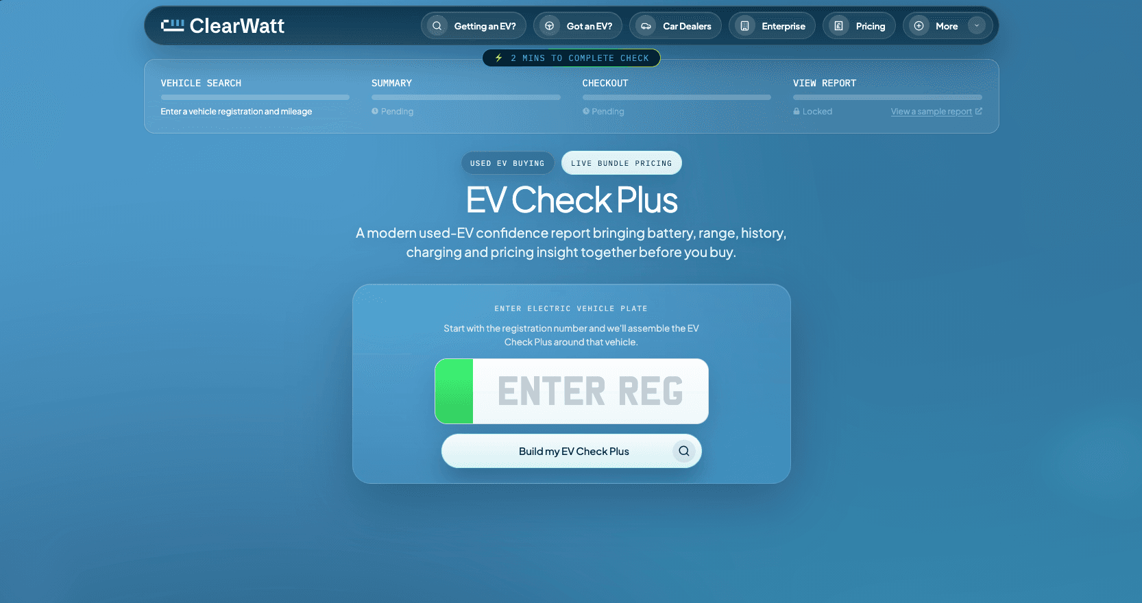 ClearWatt EV Check Plus report for used-EV buyers